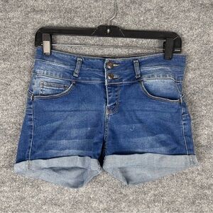 Wax Jean M Medium Wash Denim Cuffed Shorts High Rise Stretch